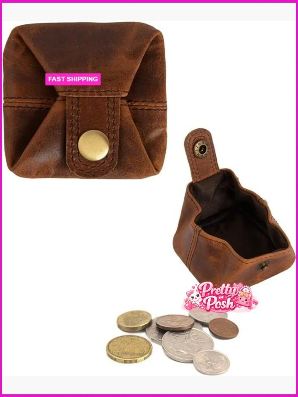 Top Grain Leather Coin Pouch Compact Change Holder Mini Pocket Wallet